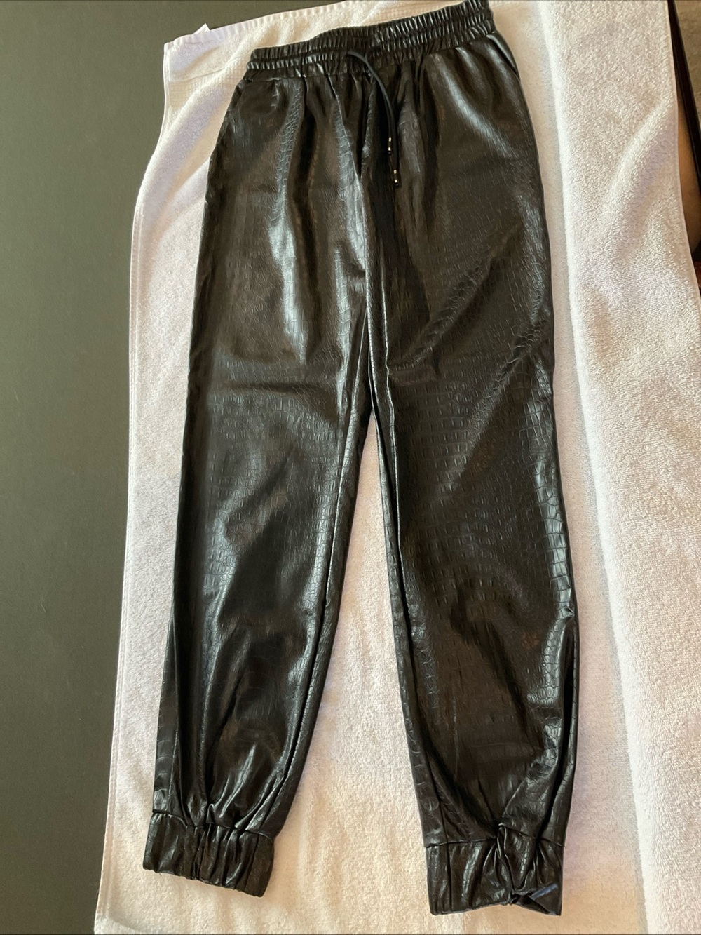 Black Faux Leather Jogger Pants - Women
